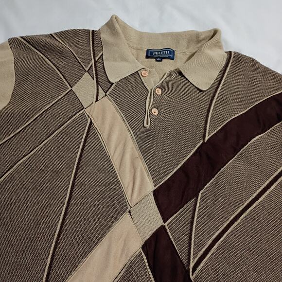 VTG Peletti Lana Collezione 3XL Men's Geometric Tan/Brown Collared Coogie-like - Picture 3 of 11
